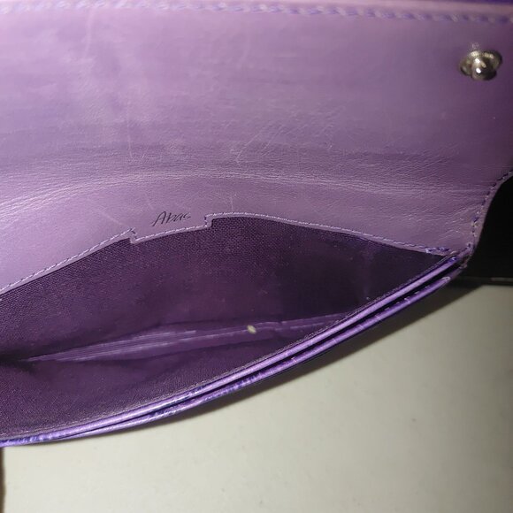 Leather Wallet Abas Lavender Purple Crocodile Embossed Snap Closure - Picture 11 of 13
